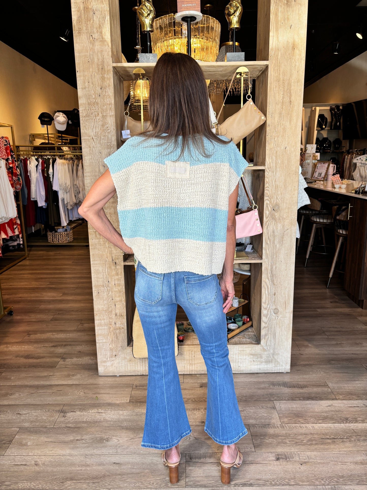 Striped Design Sleeveless Sweater Mint/Oatmeal