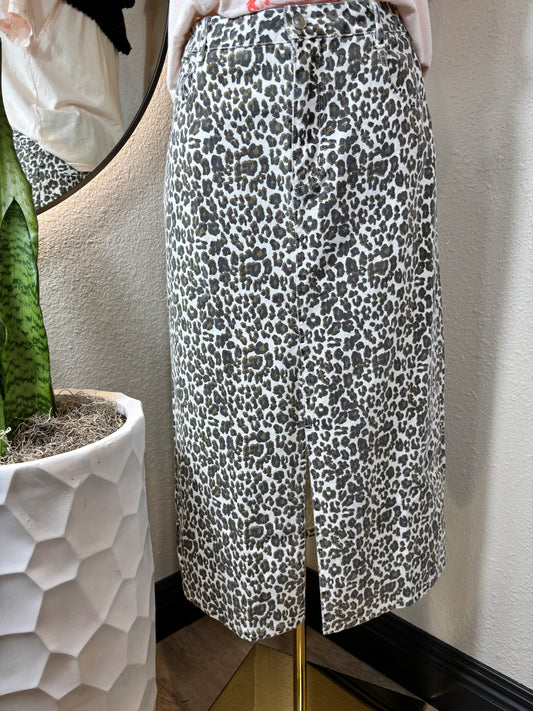 Leopard Print Front Slit Skirt