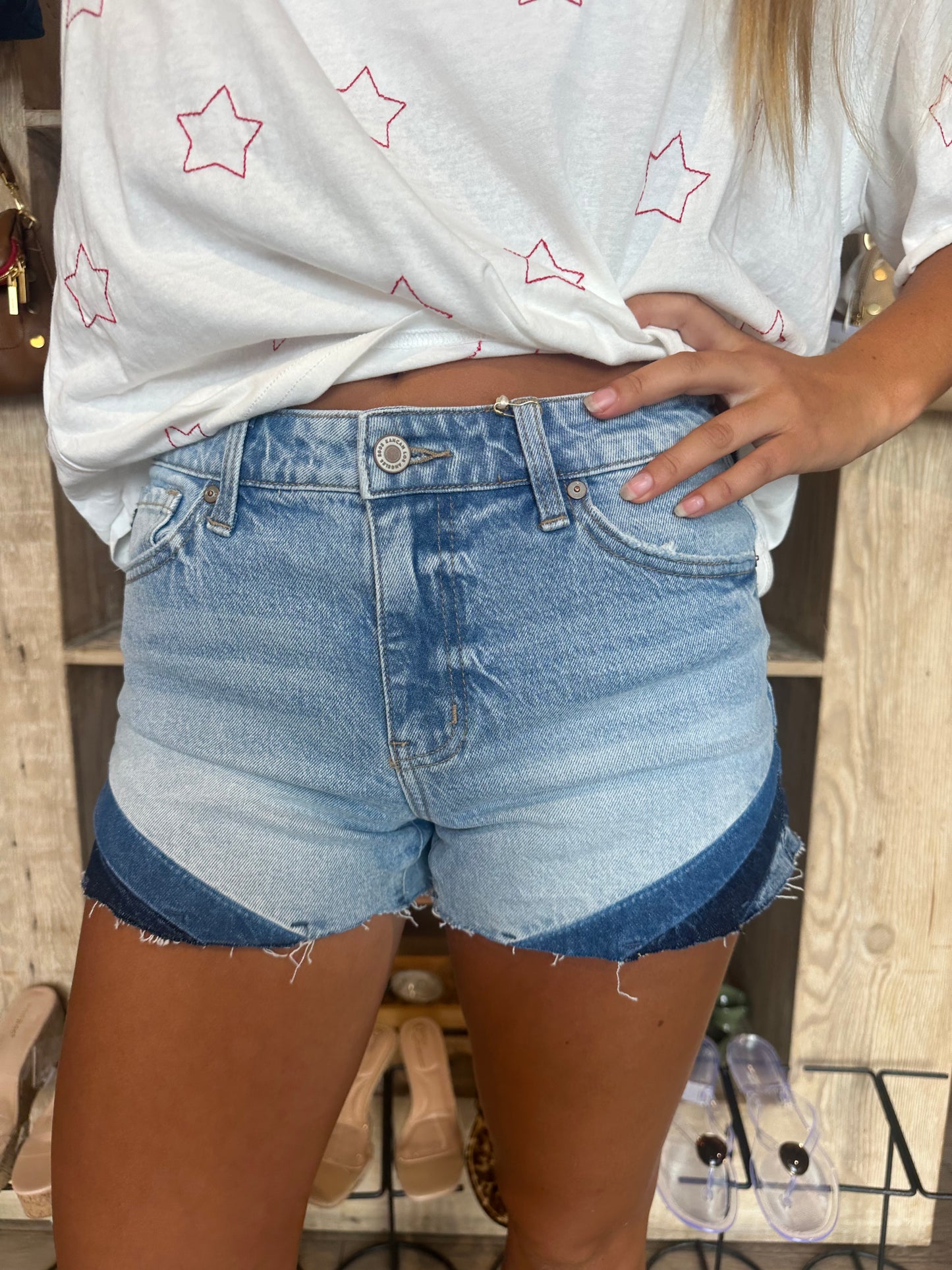 High Rise Denim Detailed Shorts-Kan
