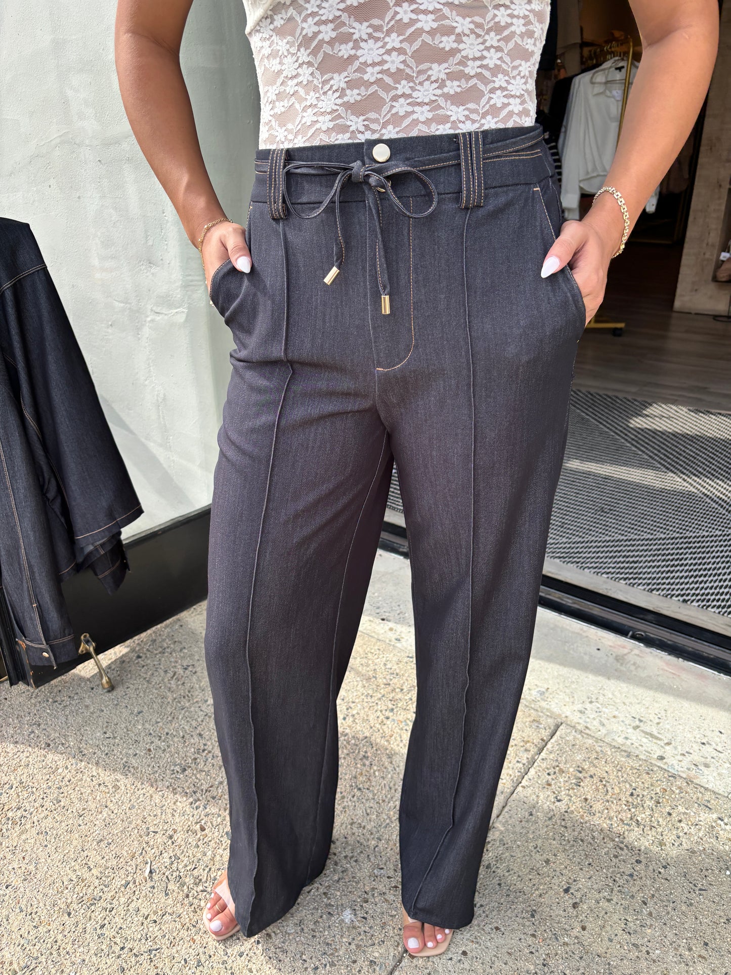 Black Denim Wide Leg Pants-LT