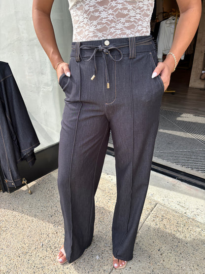 Black Denim Wide Leg Pants-LT