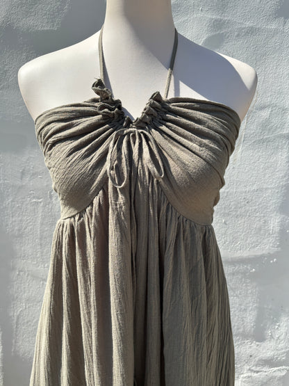 Halter Maxi Dress Ruff Olive
