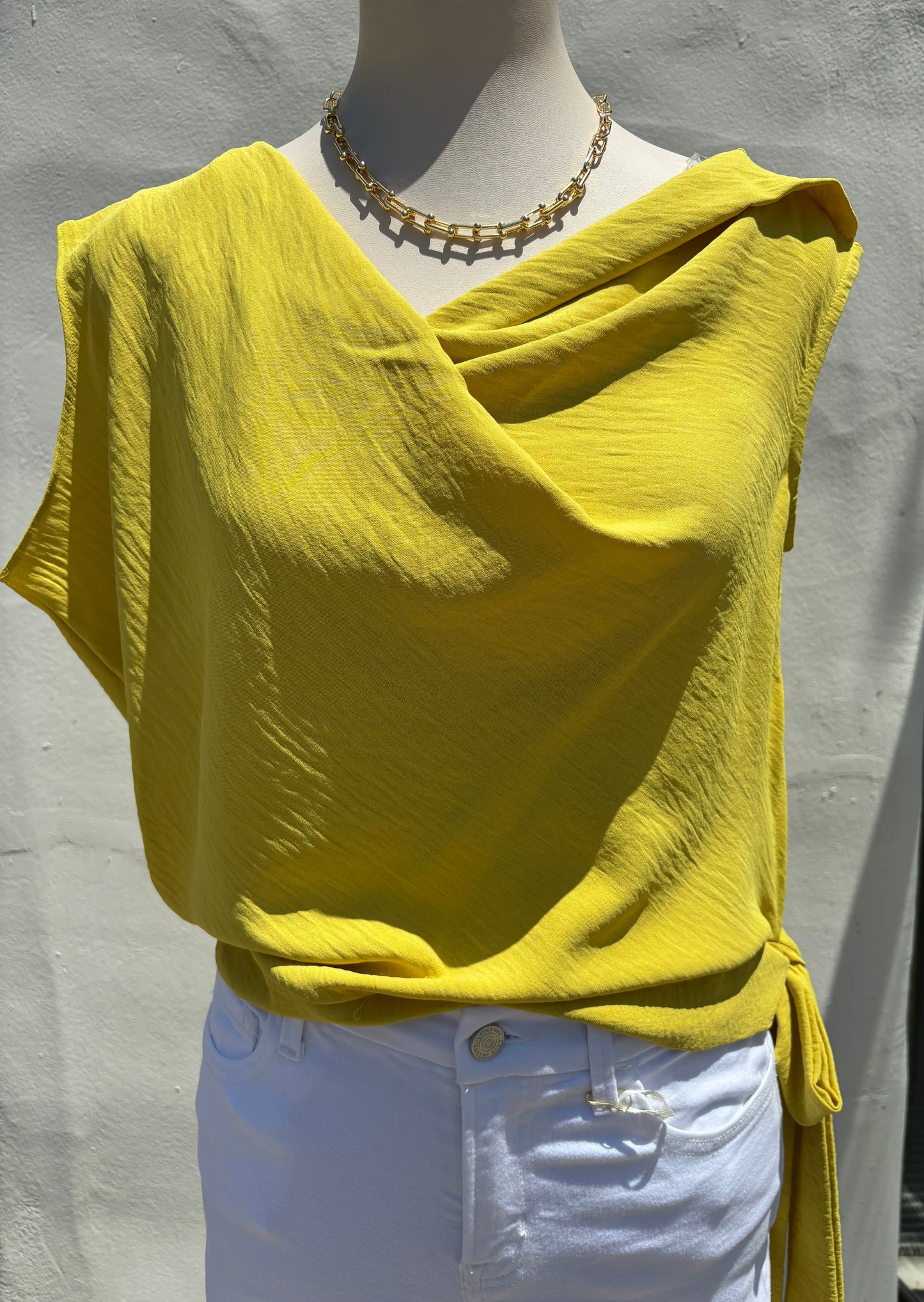 Mustard Asymmetrical Tie Top-Ty
