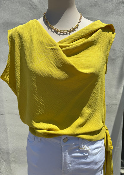 Mustard Asymmetrical Tie Top-Ty