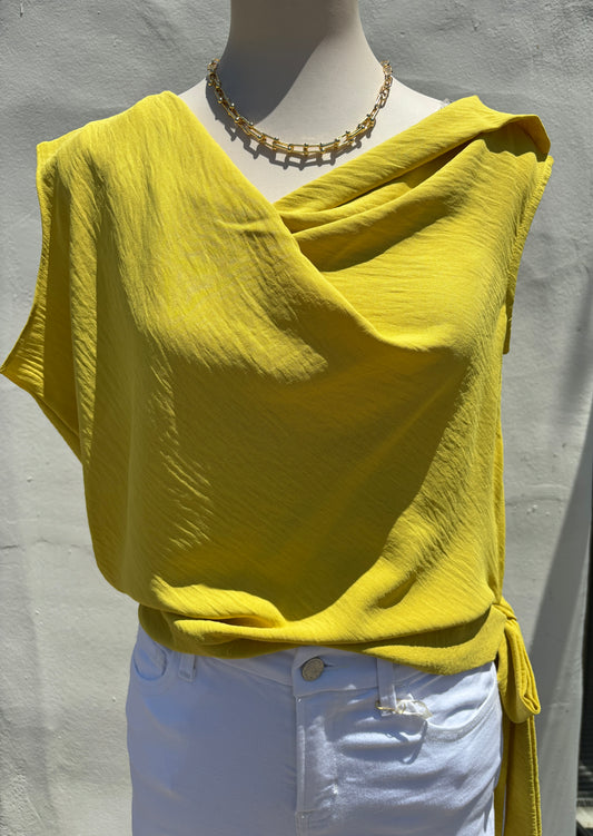 Mustard Asymmetrical Tie Top-Ty