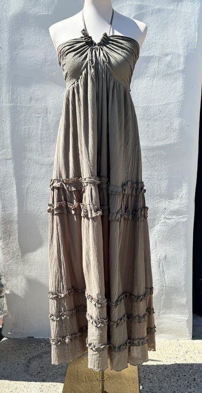 Halter Maxi Dress Ruff Olive