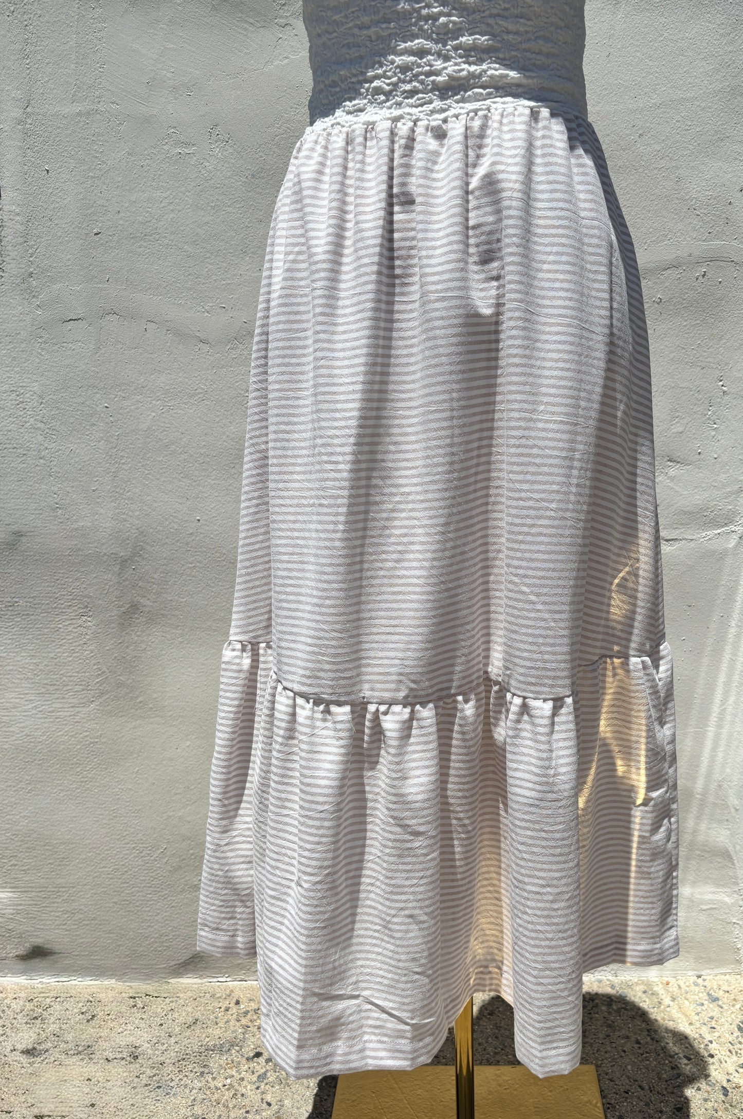 Crinckled Tank taupe Stripe Midi Dress