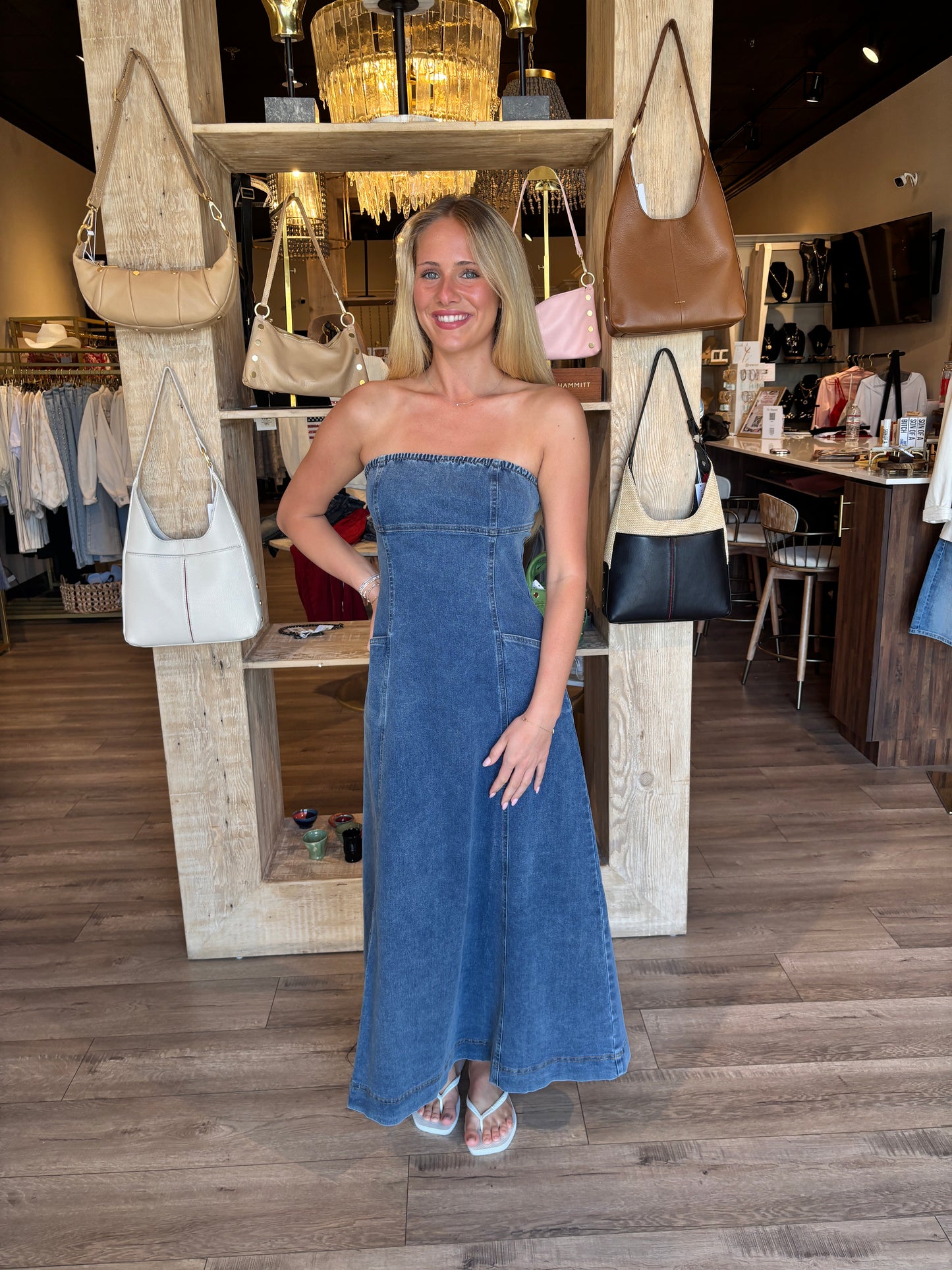Denim  Strapless Maxi Dress