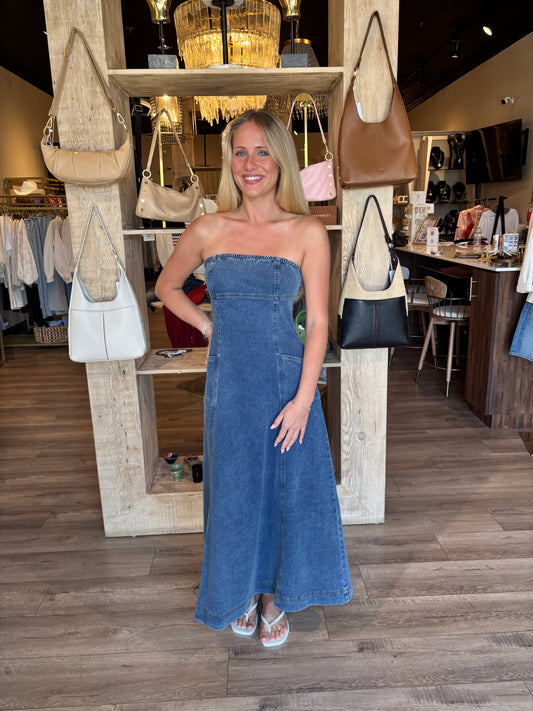 Denim  Strapless Maxi Dress