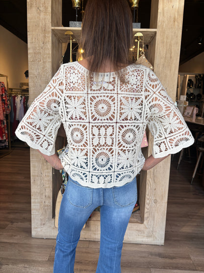 Beige Crochet Top - OS