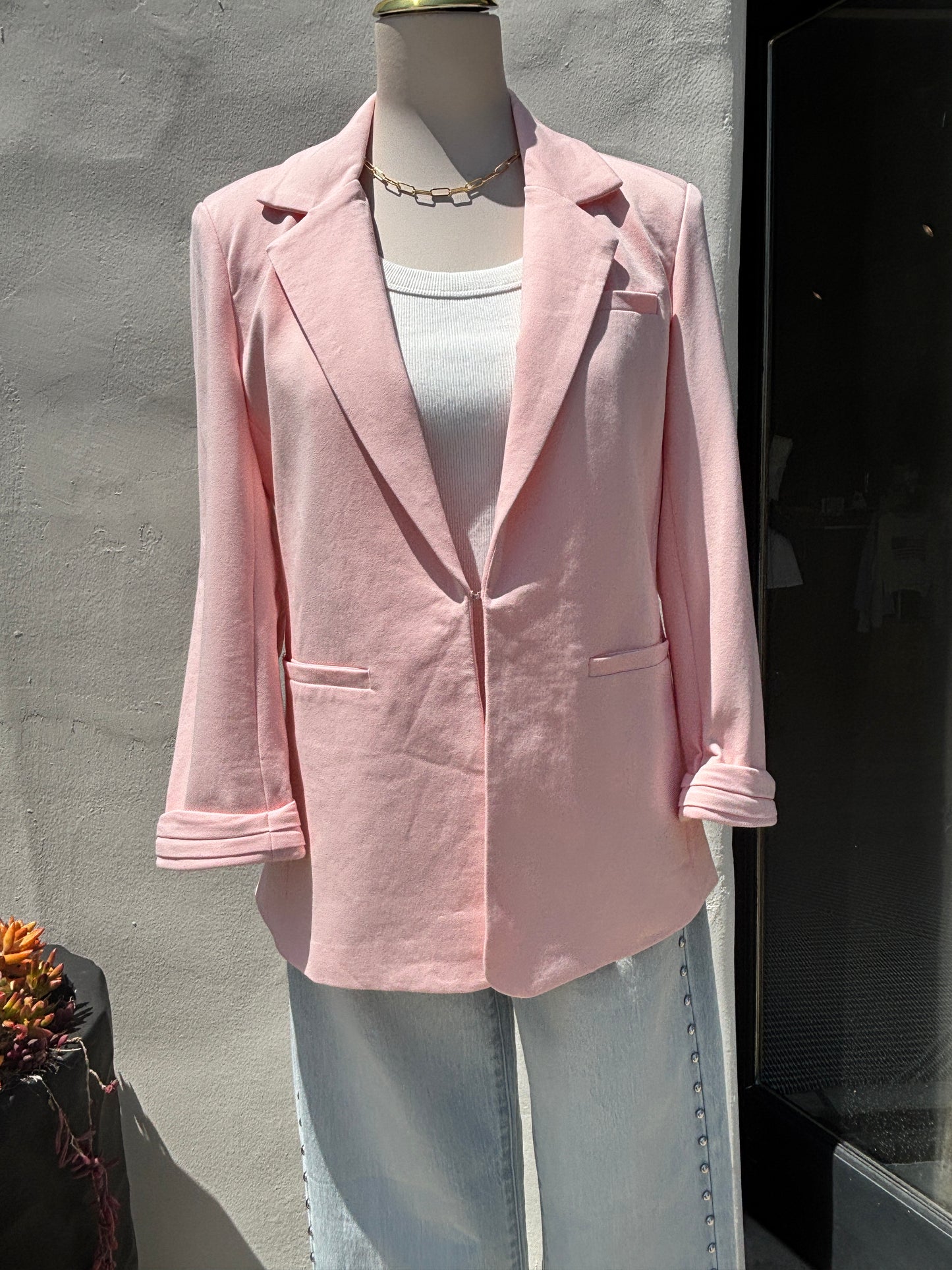 Solid Open Blazer-Elli