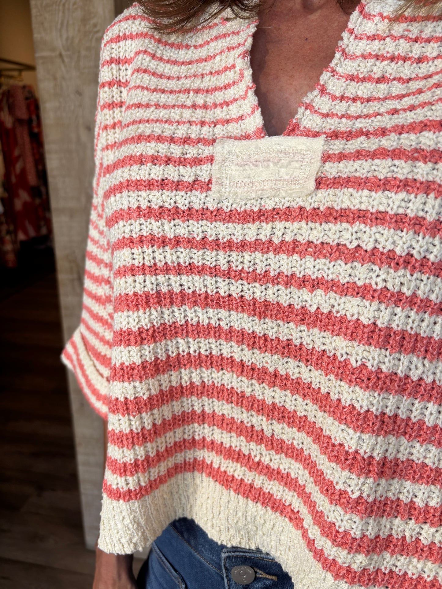 Striped Slouchy Sweater Ecru/Coral