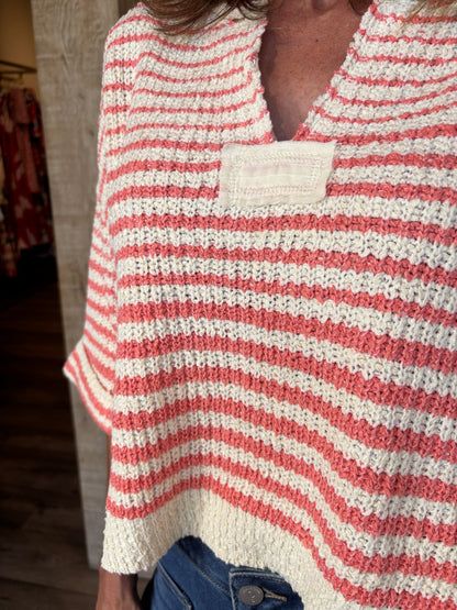 Striped Slouchy Sweater Ecru/Coral