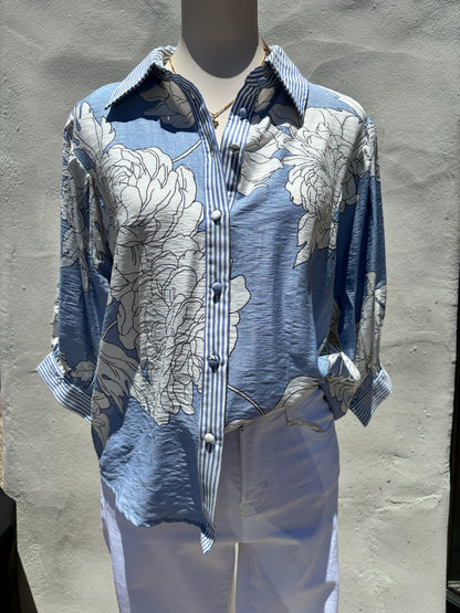 Floral Blue Mix Button Down Shirt-Gi