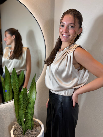 Boxy Top with Pleat Detail on Shoulderss