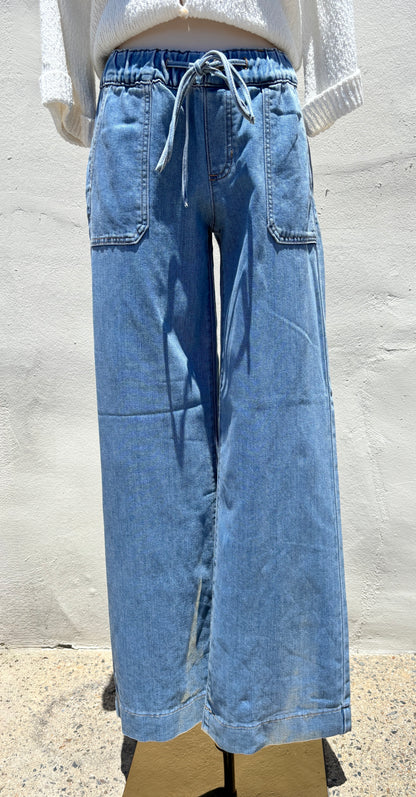 Denim Utility Pocket w/ Tied Waistband Pant-JBD