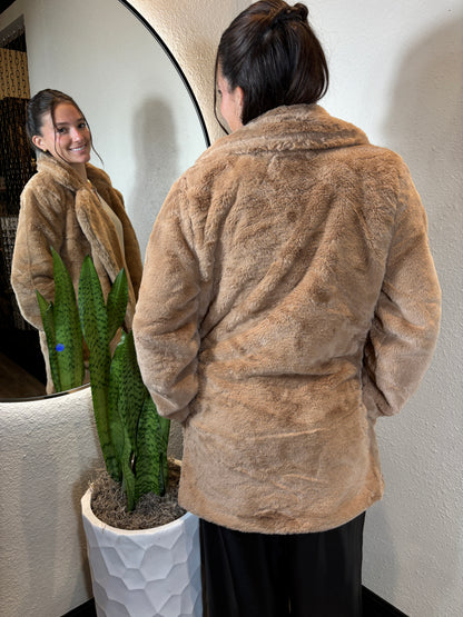 Faux Fur Jacket Coat (Side Pockets, Lined)