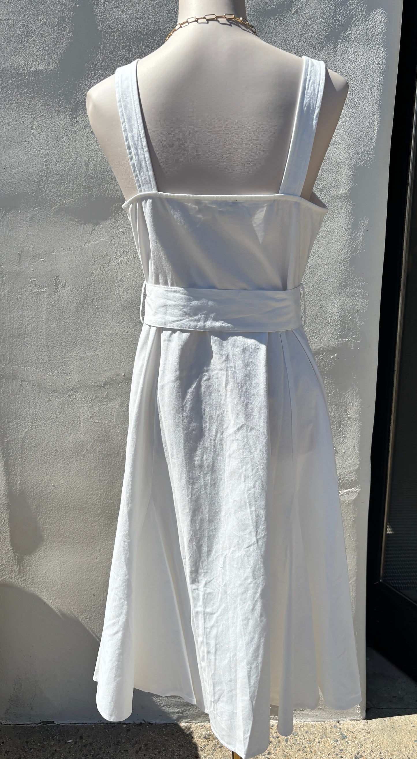Off White Sleeveless button down Belted Midi Dress-AAk
