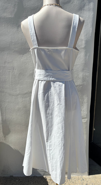 Off White Sleeveless button down Belted Midi Dress-AAk