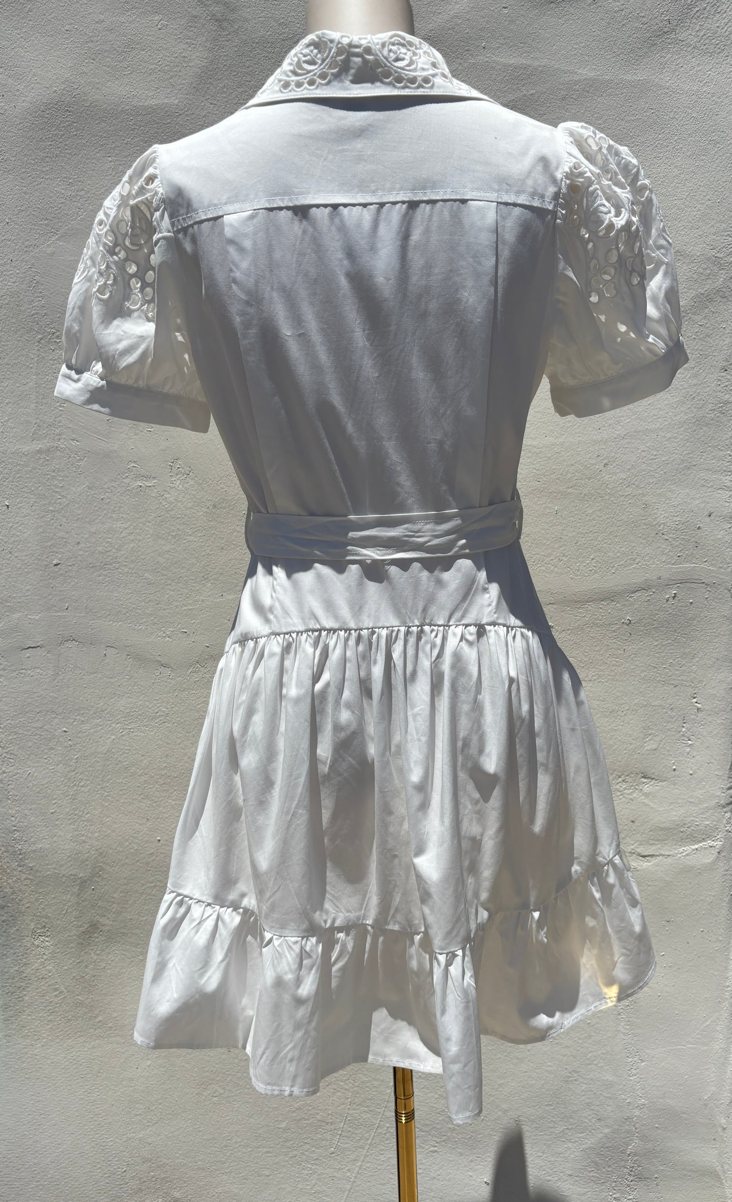 Off White Puff Sleeve Mini Dress-Gi