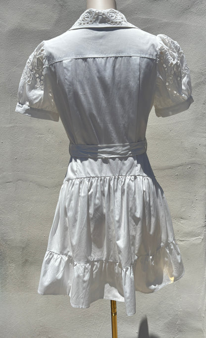 Off White Puff Sleeve Mini Dress-Gi
