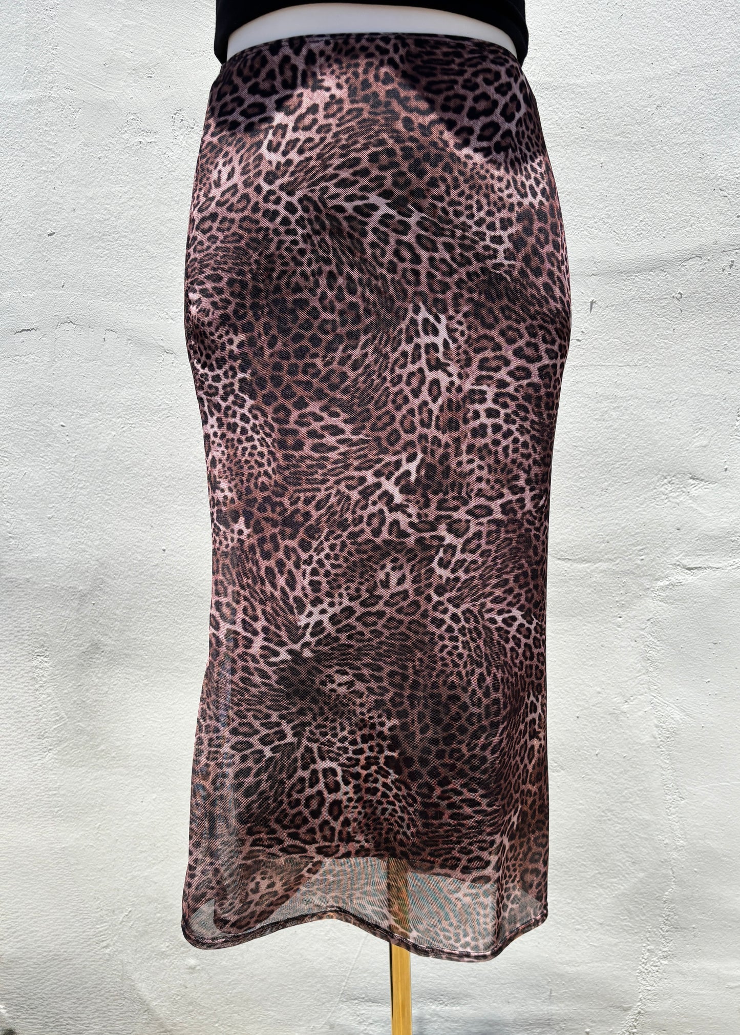 Leopard Mesh Midi Skirt-Mrose