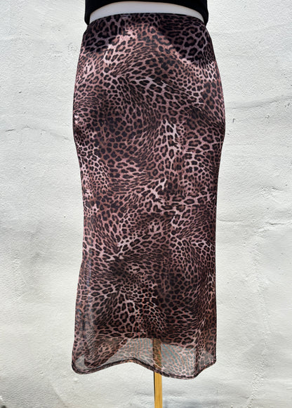 Leopard Mesh Midi Skirt-Mrose