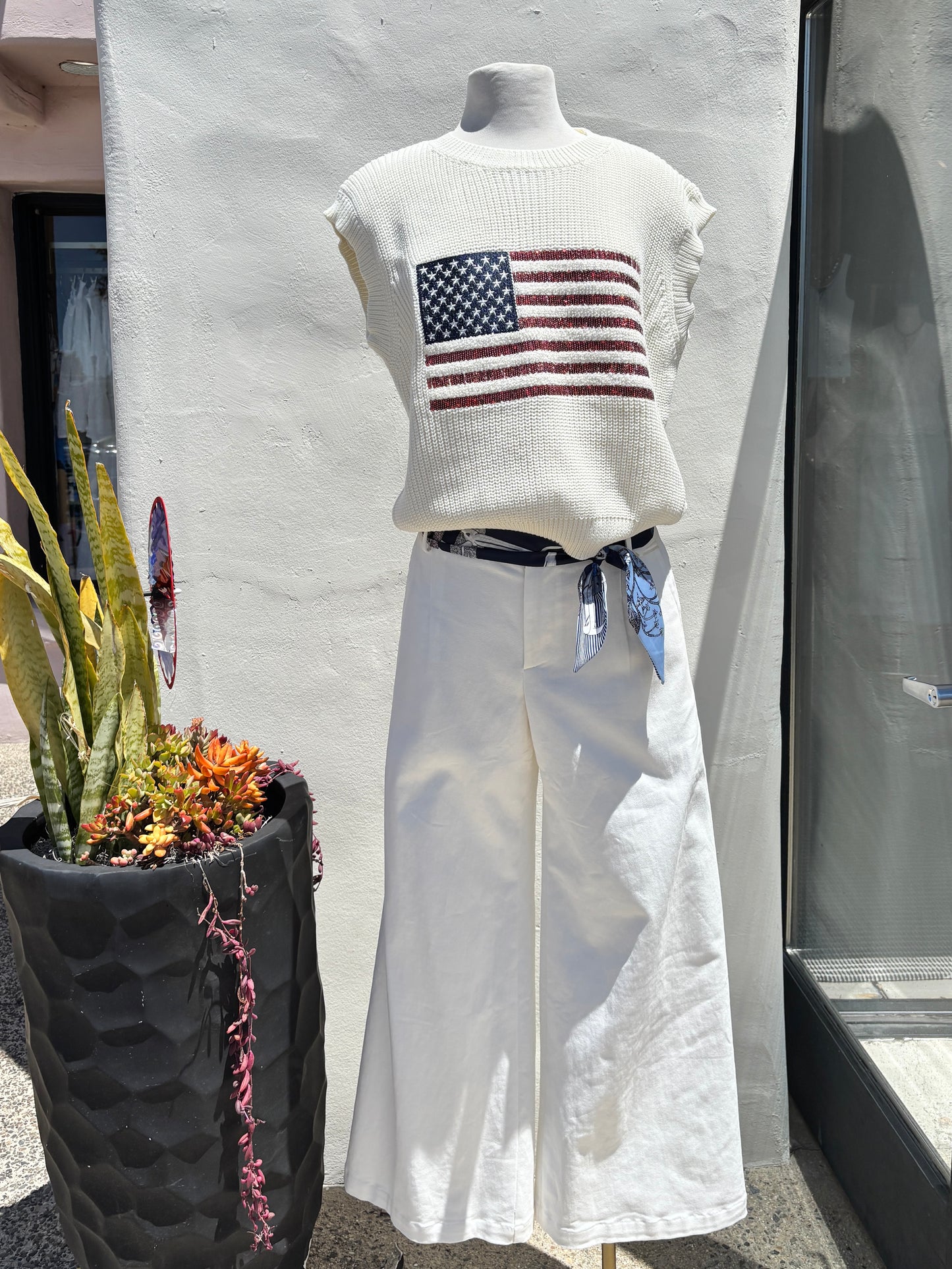 Sequin US Flag Vest- Off White-Dream