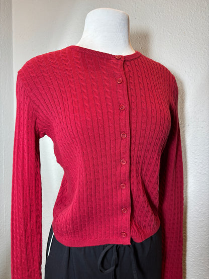 Red Knit Cropped Cotton Cardigan