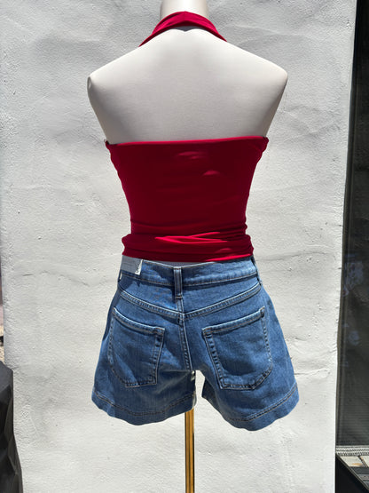 Denim Short w/Side Slit Detail-JBD