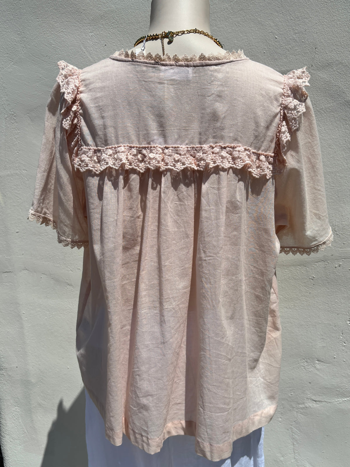 Lace Trim V-Neck Blouse- Peach