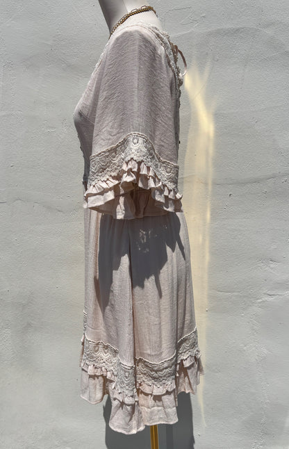 V-Neck Lace Trim Dress- Shell