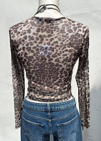 Mesh Leopard Print L/S Top
