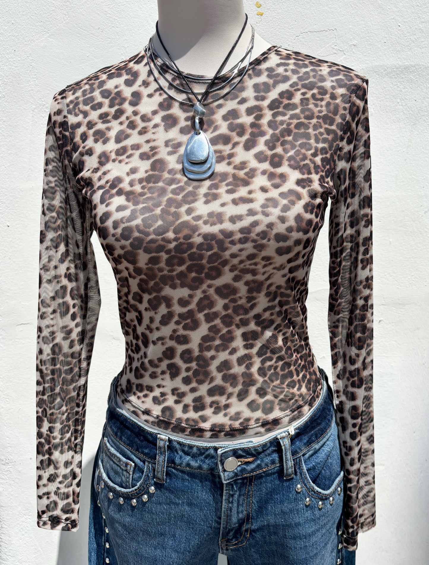 Mesh Leopard Print L/S Top