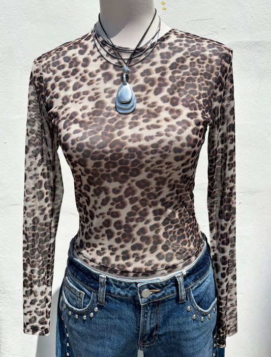Mesh Leopard Print L/S Top