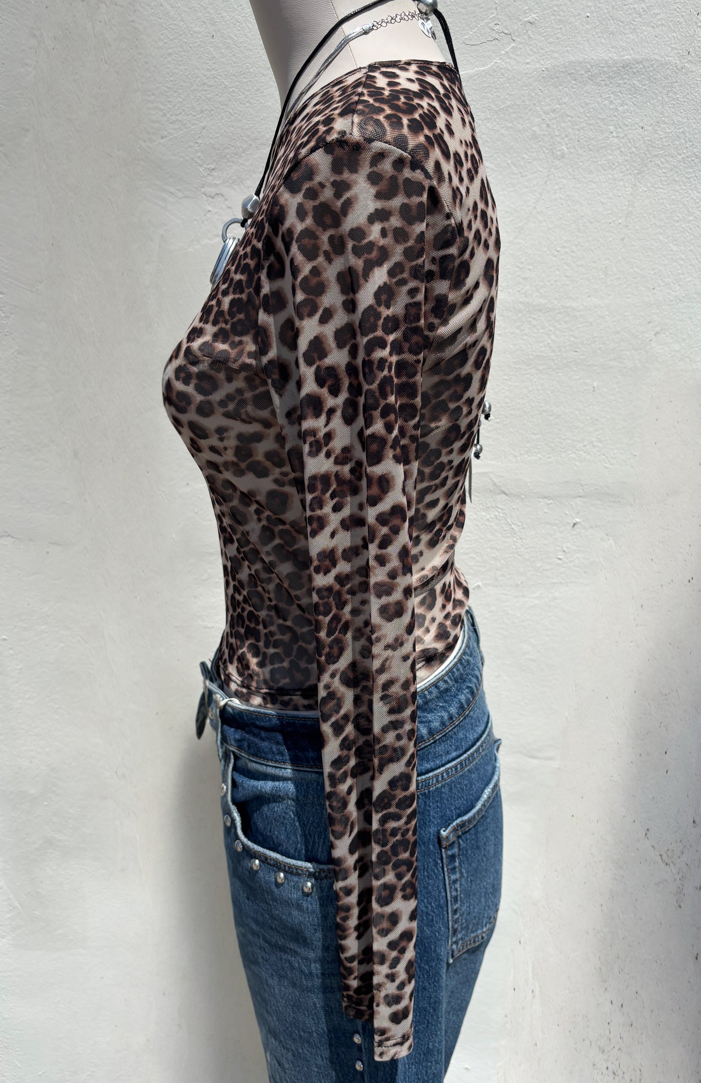 Mesh Leopard Print L/S Top