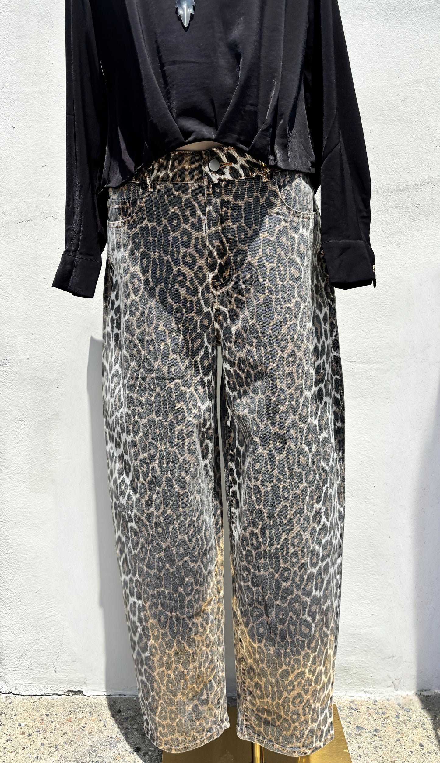 Leopard Mid Rise Straight Leg Twill Pant