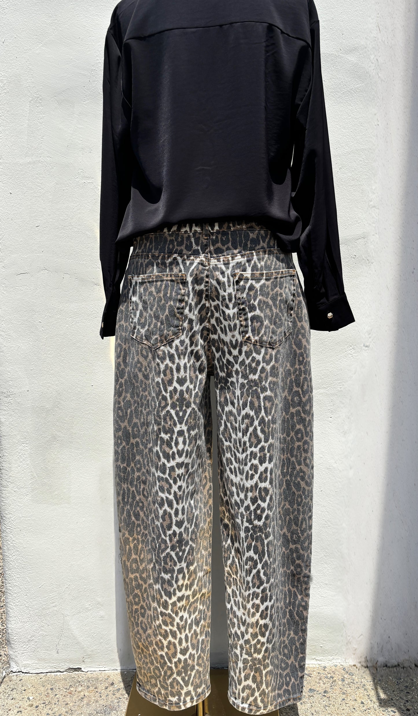 Leopard Mid Rise Straight Leg Twill Pant