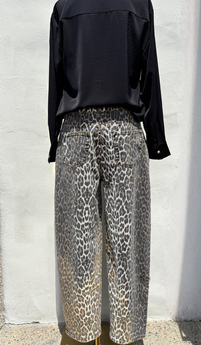 Leopard Mid Rise Straight Leg Twill Pant