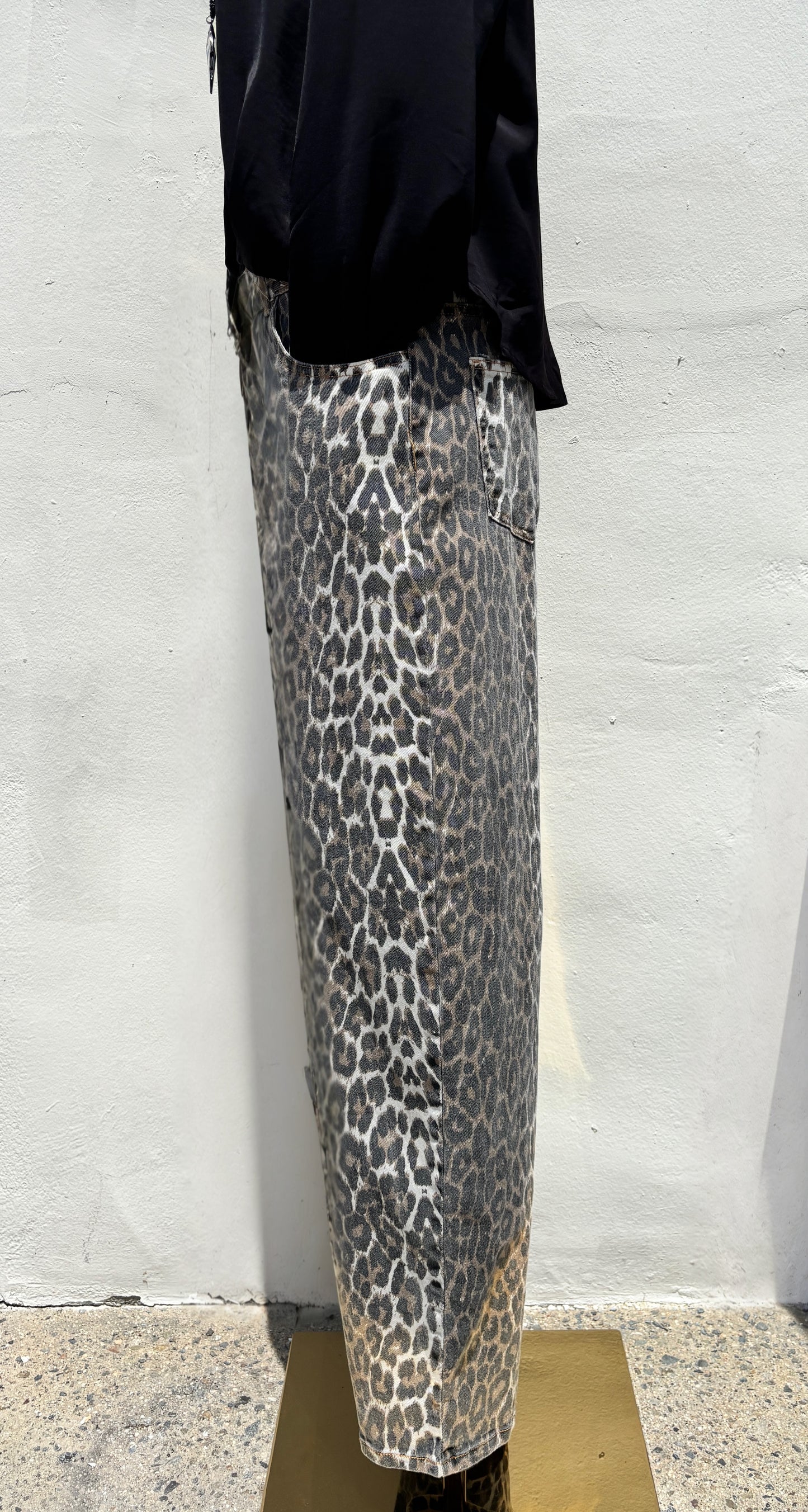 Leopard Mid Rise Straight Leg Twill Pant