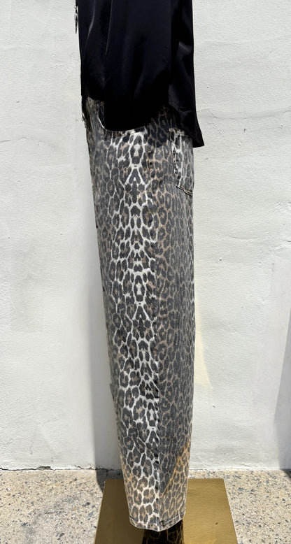 Leopard Mid Rise Straight Leg Twill Pant