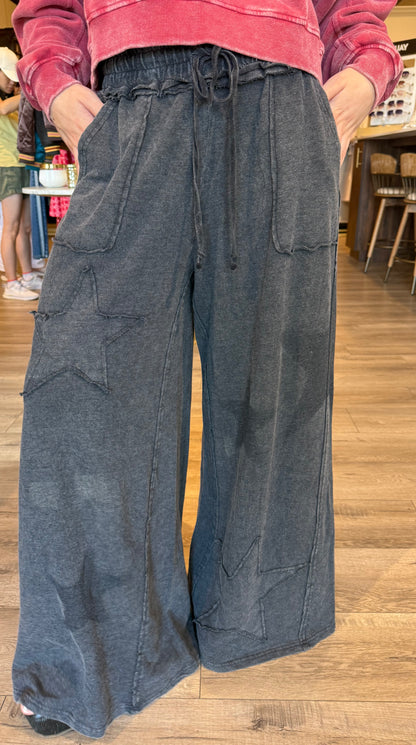 Black Sweats wide leg w/Star detail