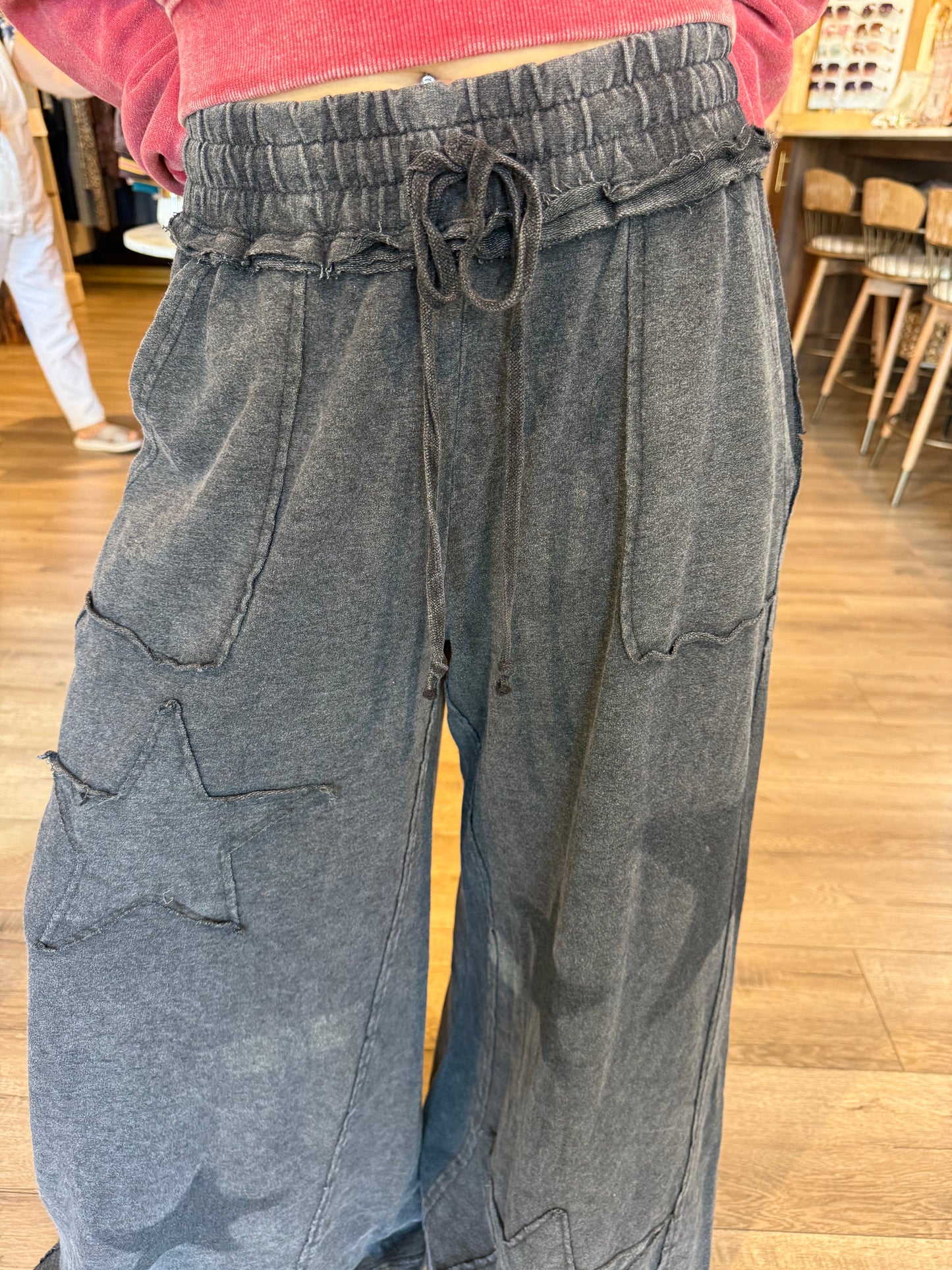 Black Sweats wide leg w/Star detail
