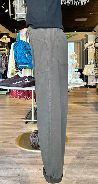 Villa army green Drawstring Barrel Pant