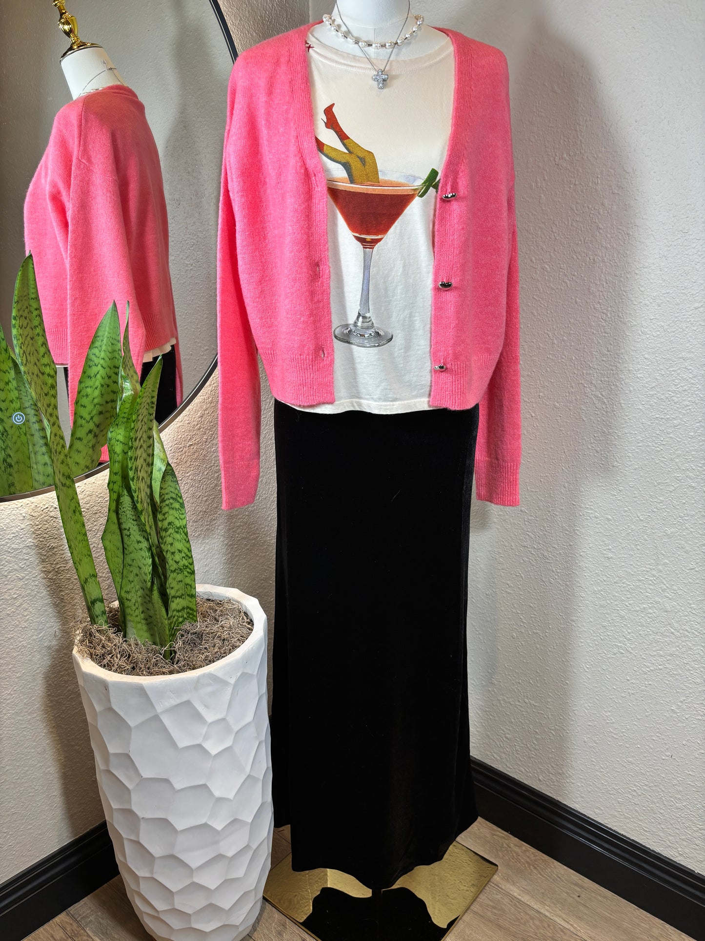 Knit L/S Sweater with Silver Heart Buttons