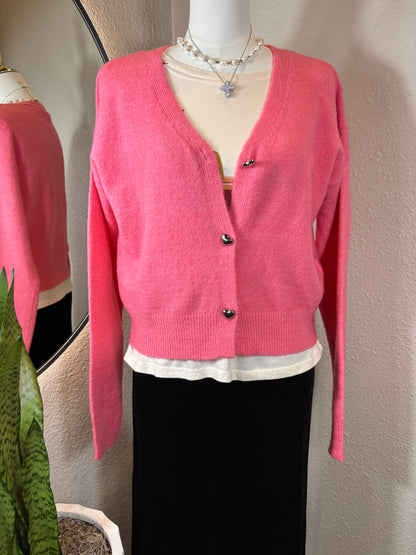 Knit L/S Sweater with Silver Heart Buttons