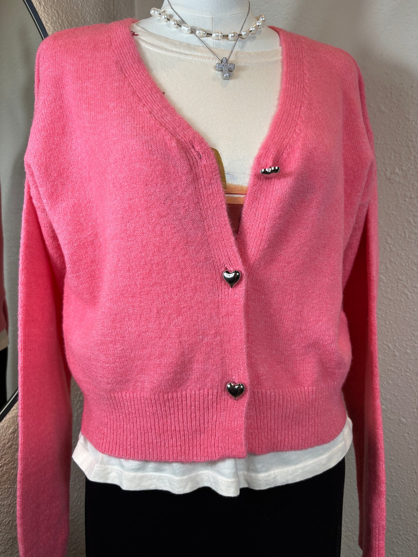 Knit L/S Sweater with Silver Heart Buttons