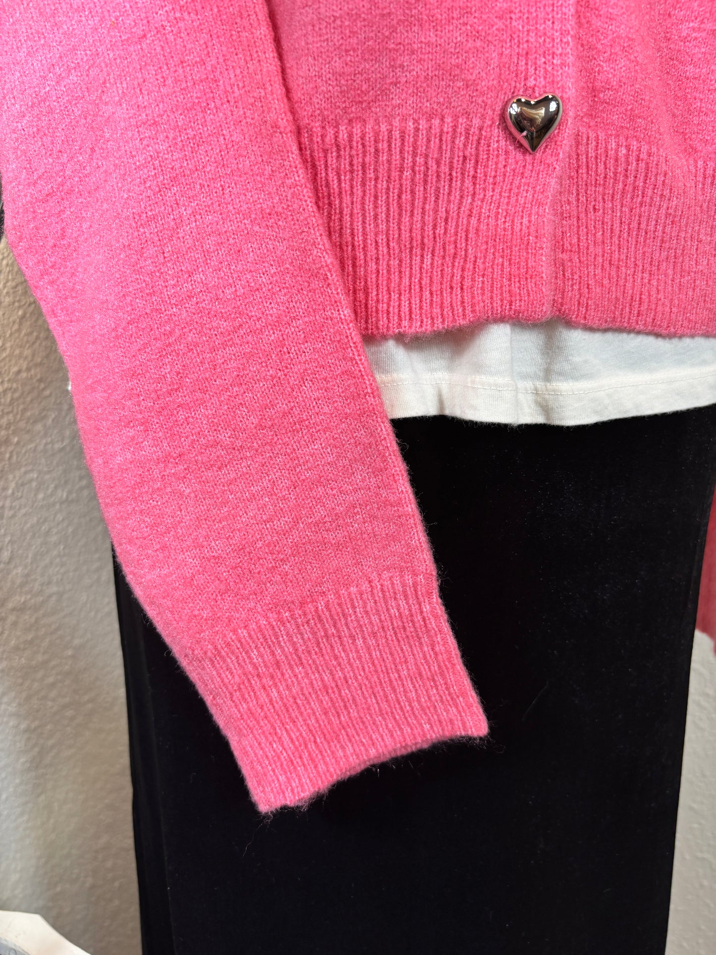 Knit L/S Sweater with Silver Heart Buttons