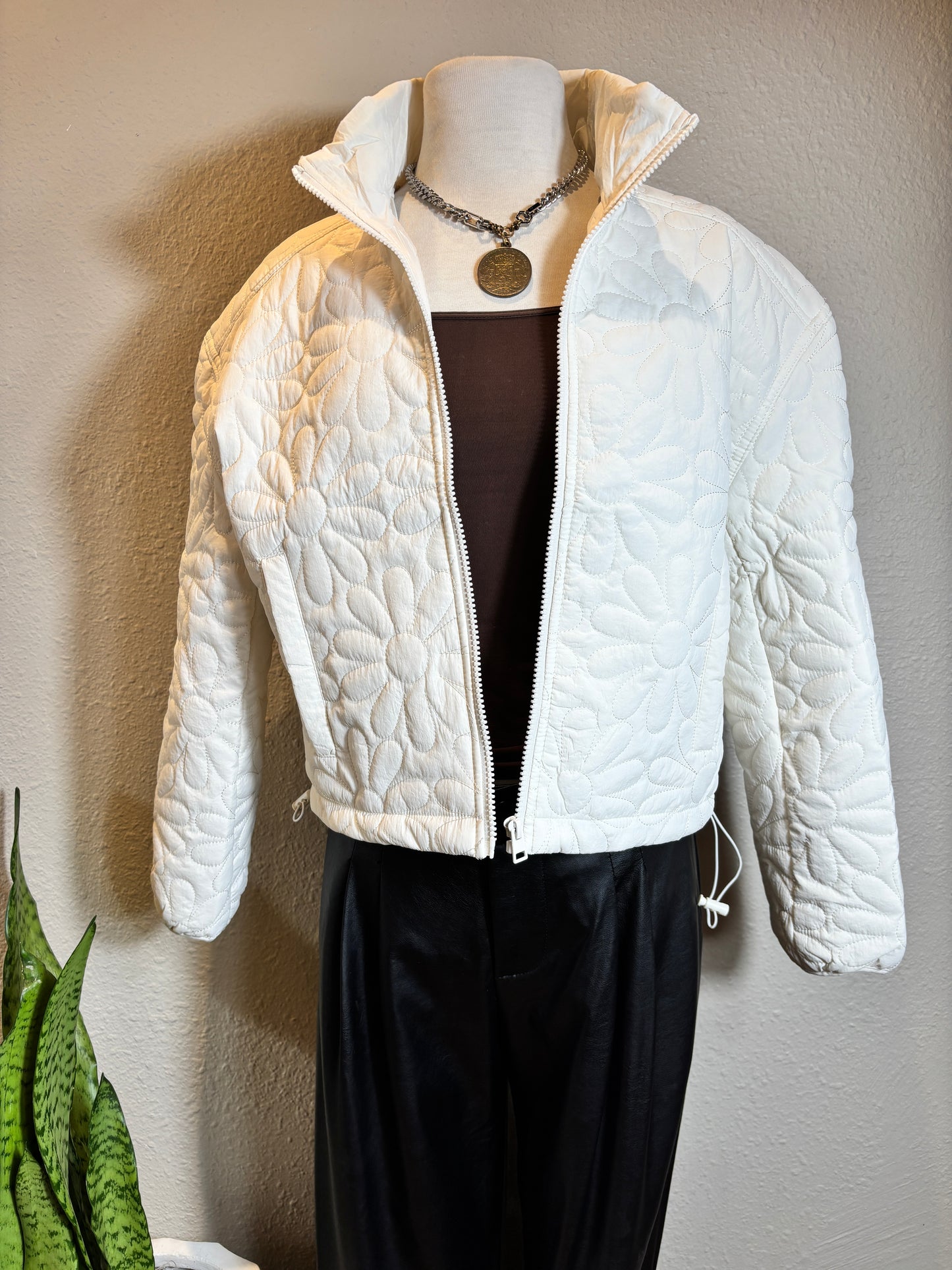 Floral Stitch Puff Jacket