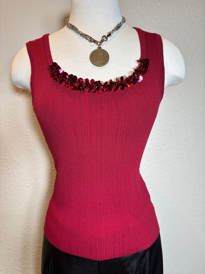Sequined Sleeveless Knit Top